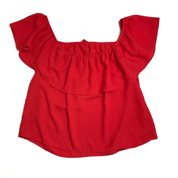 Jack by BB Dakota Red Edmonds Off the Shoulder Ruffle Blouse Size Medium - Picture 4 of 8